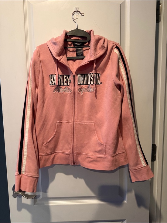 Harley-Davidson Tops - Harley-Davidson Pink Hoodie with Contrast Sleeve Stripes